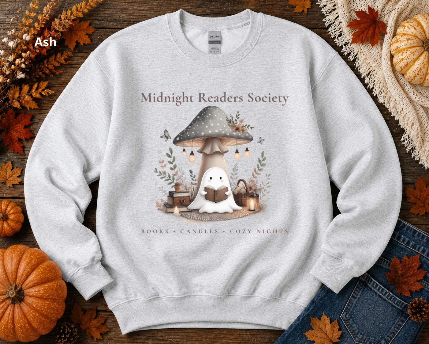 Cozy Reading Sweatshirt, Book Lover Crewneck, Midnight Readers Society Sweatshirt, Ghost Whimsical Crew, Fall Bookish Crewneck, Reader Gift