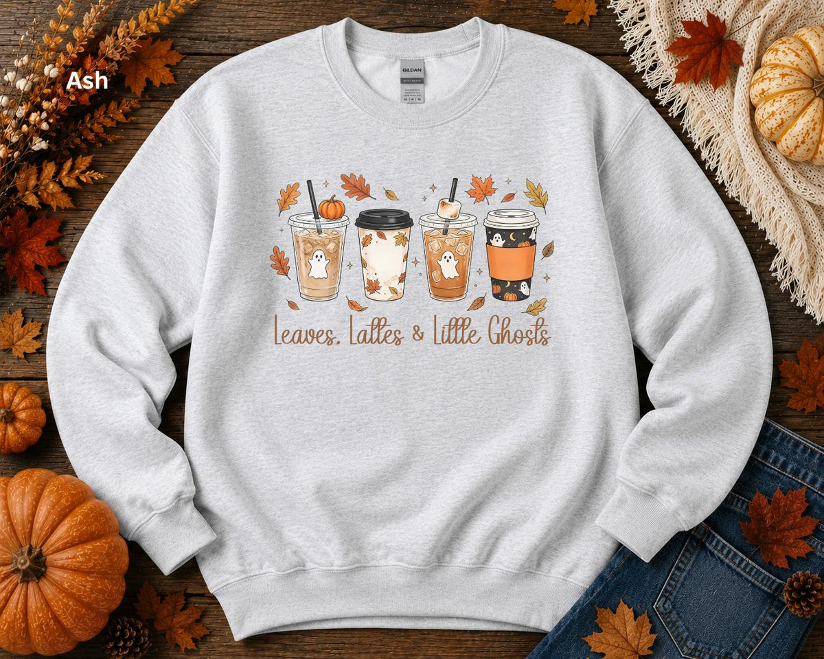 Leaves Lattes & Little Ghosts Sweatshirt, Cute Fall Crewneck, Cozy Coffee Lover Sweatshirt, Spooky Season Crewneck, Pumpkin Spice Sweatshirt
