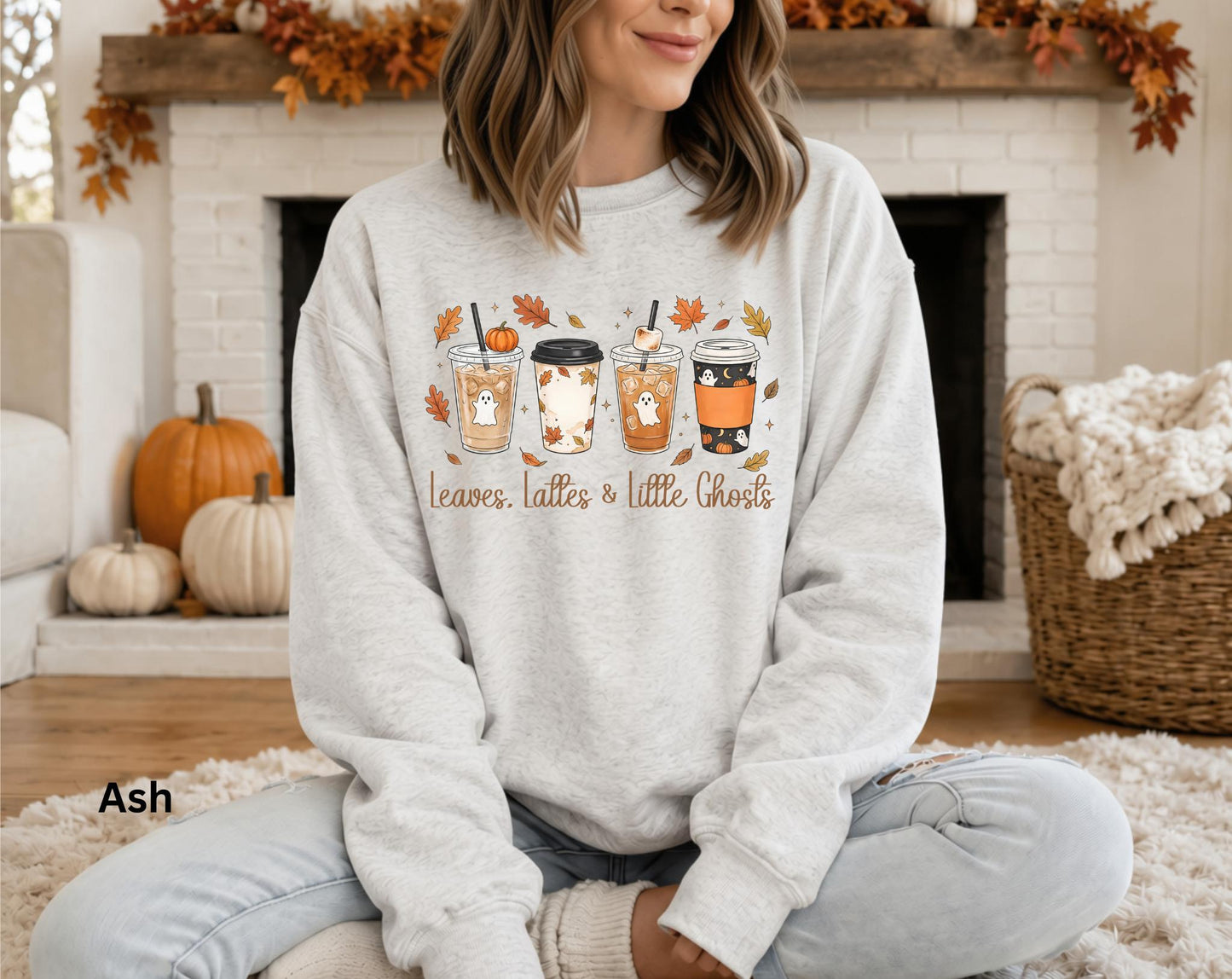 Leaves Lattes & Little Ghosts Sweatshirt, Cute Fall Crewneck, Cozy Coffee Lover Sweatshirt, Spooky Season Crewneck, Pumpkin Spice Sweatshirt