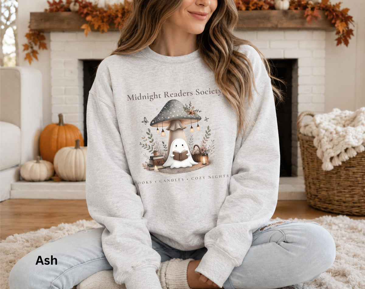 Cozy Reading Sweatshirt, Book Lover Crewneck, Midnight Readers Society Sweatshirt, Ghost Whimsical Crew, Fall Bookish Crewneck, Reader Gift
