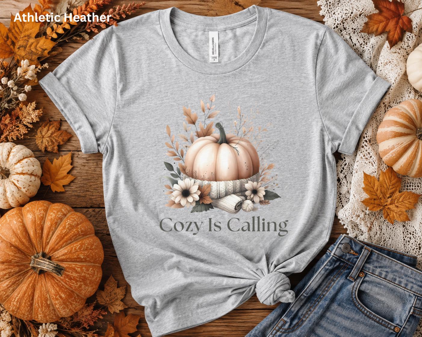 Cute Fall Pumpkin T-Shirt, Cozy Is Calling Shirt, Autumn Graphic Tee, Cozy Season Shirt, Pumpkin Patch Shirt, Fall Aesthetic, Gift for Her