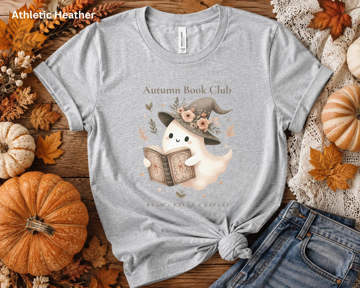 Autumn Book Club Shirt, Ghost Book Lover Tee, Cute Reading Shirt, Floral Halloween Tee, Bookish Fall T-Shirt, Spooky Season Reader Gift