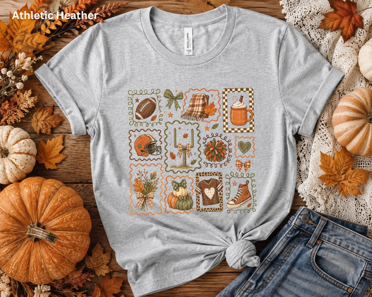 Fall Football Collage T-Shirt, Cute Game Day Graphic Tee, Cozy Autumn Football Shirt, Women's Football Season Tee