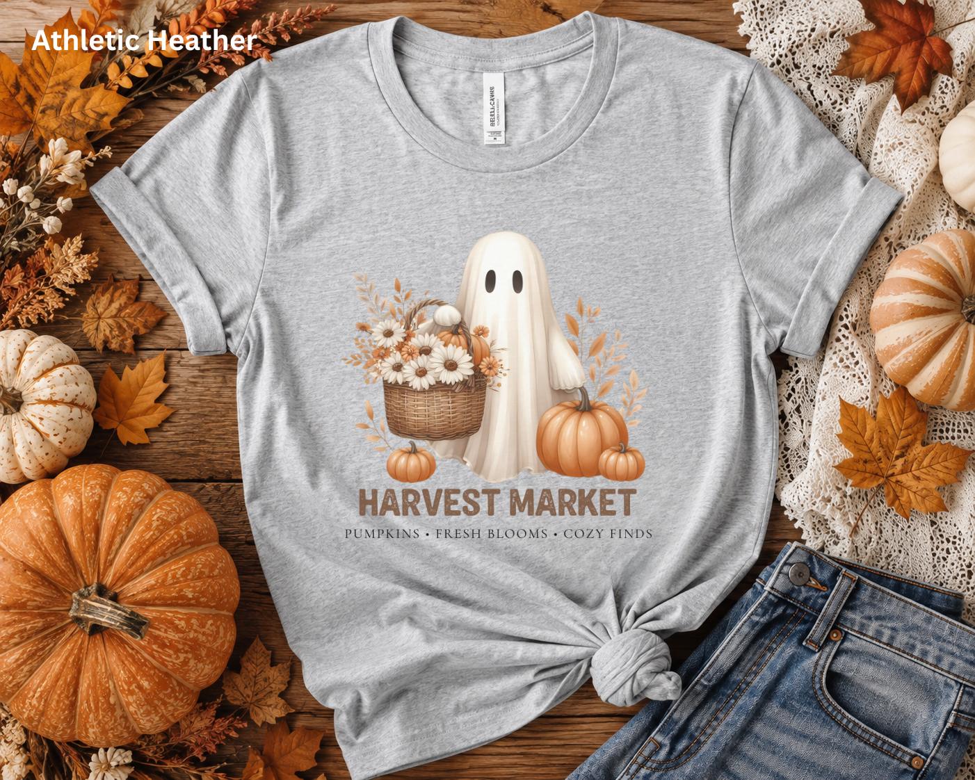 Cute Fall Ghost Tee, Vintage Halloween T-Shirt, Harvest Market Ghost Shirt, Pumpkin Patch Shirt, Cozy Autumn Graphic Tee, Spooky Season Top