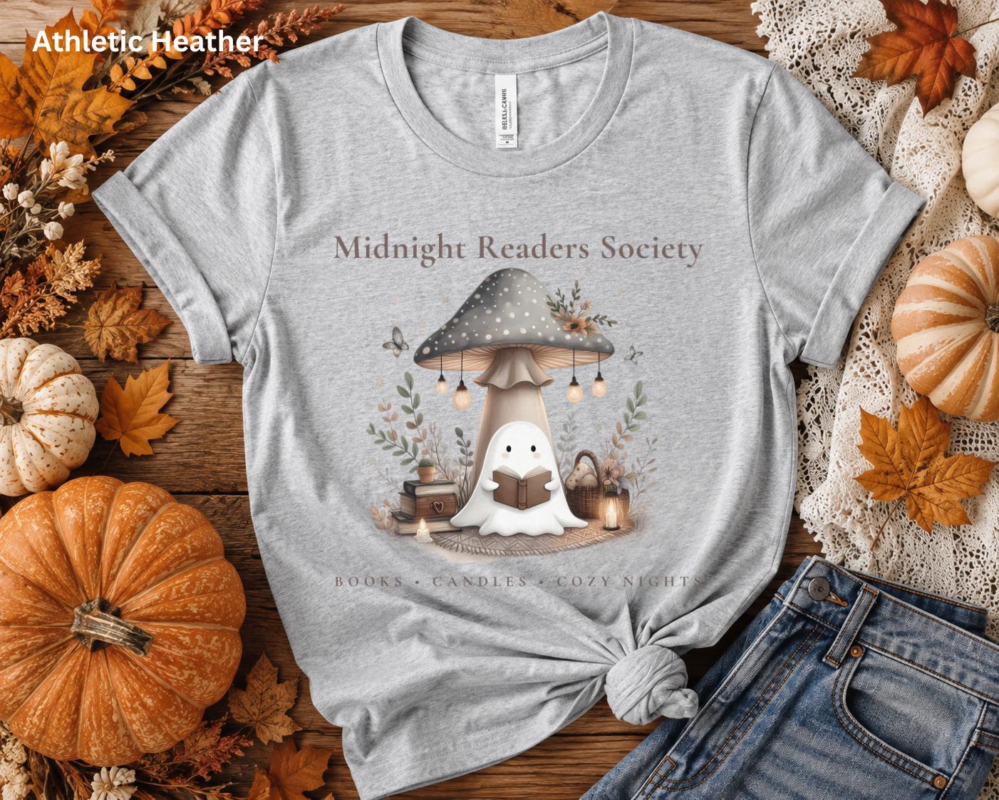Ghost Book Lover Tee, Midnight Readers Society Shirt, Cozy Reading T-Shirt, Bookish Fall Tee, Book Club Gift for Women