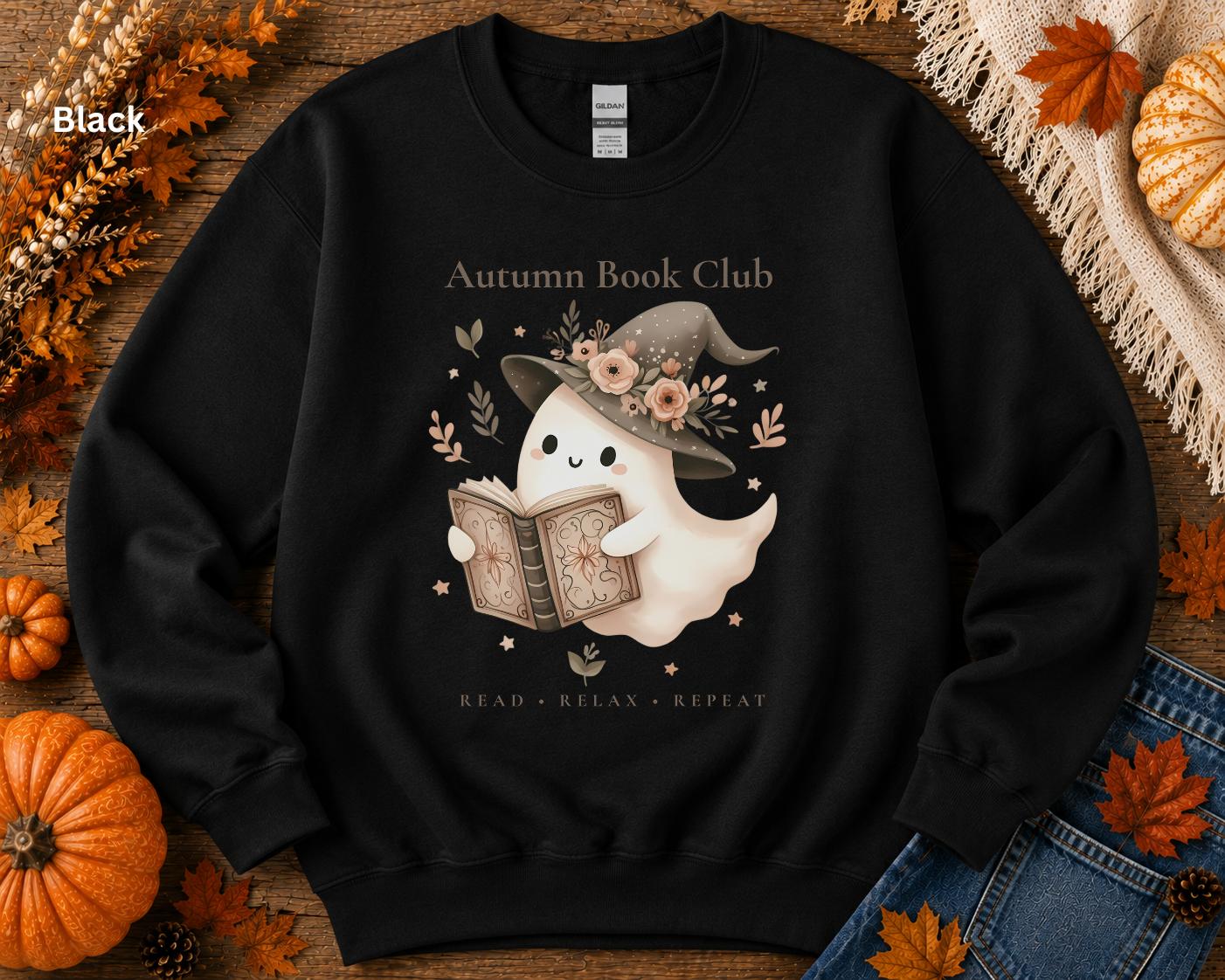 Autumn Book Club Sweatshirt, Ghost Book Lover Crewneck, Floral Ghost Halloween Sweatshirt, Cozy Reading Crew, Spooky Season Bookish Gift