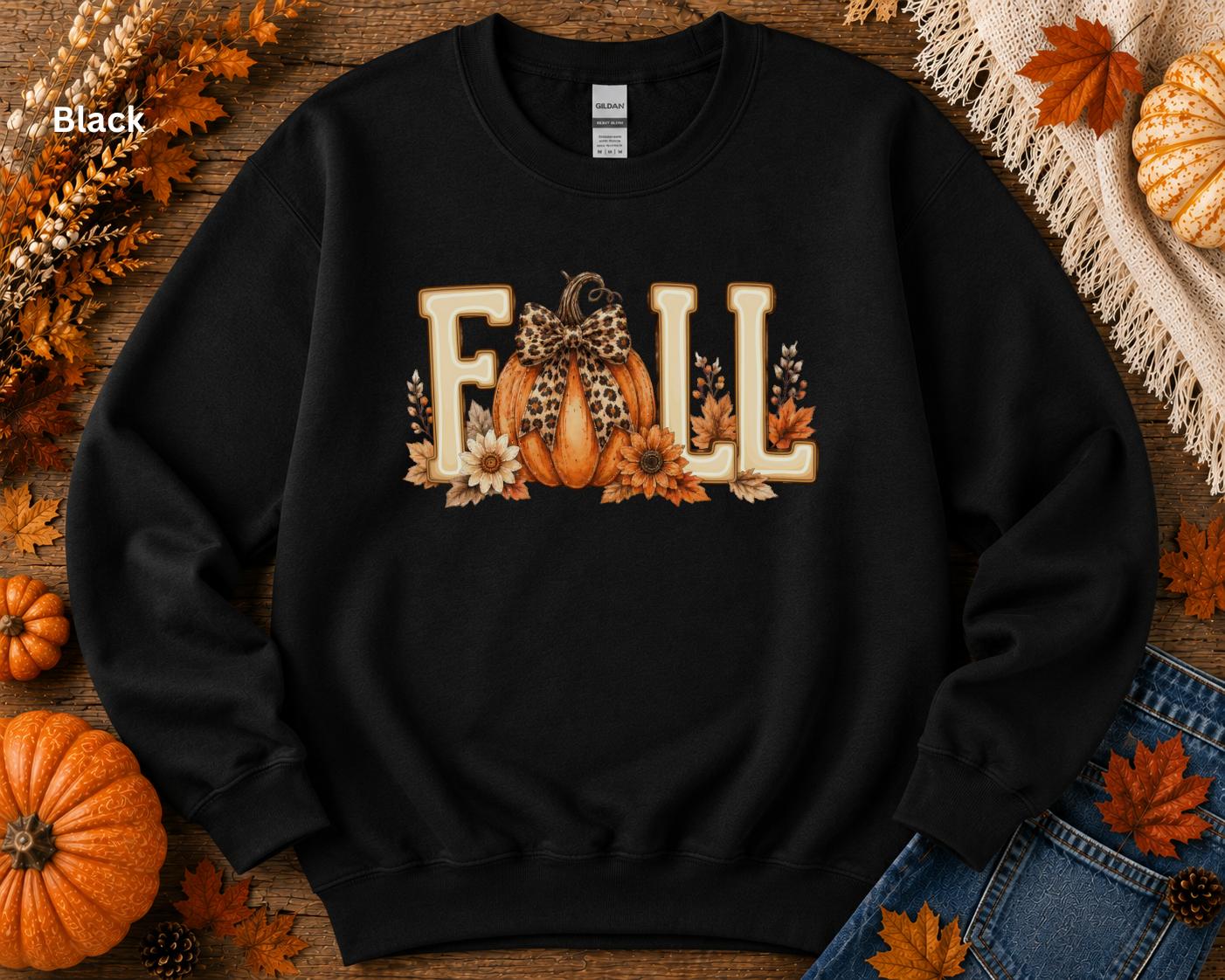 Fall Pumpkin Sweatshirt, Cute Autumn Crewneck, Leopard Bow Pumpkin Sweatshirt, Cozy Fall Graphic Sweatshirt, Pumpkin Patch Outfit