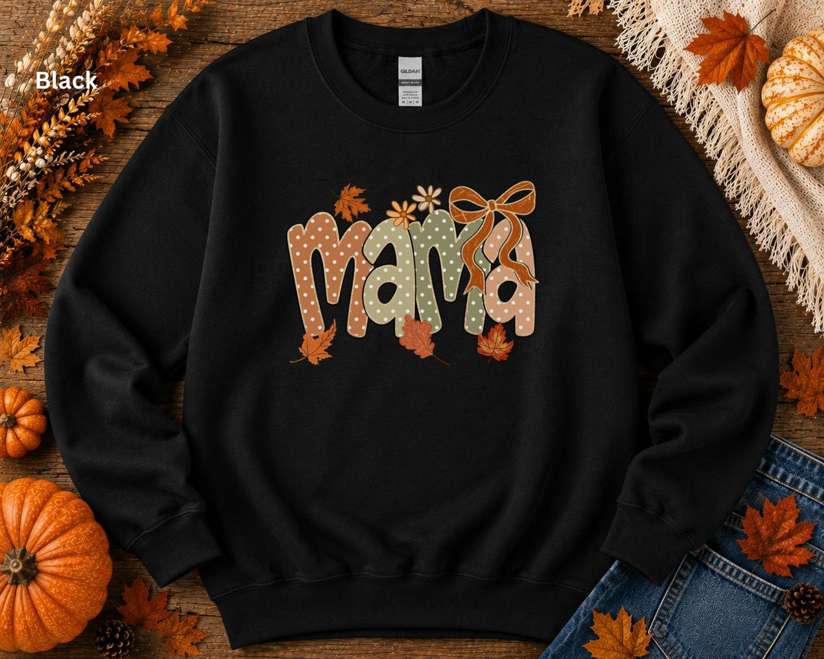 Mama Fall Sweatshirt, Coquette Bow Mama Crewneck, Cute Autumn Mom Sweatshirt, Pumpkin Patch Sweatshirt, Cozy Fall Graphic Sweatshirt