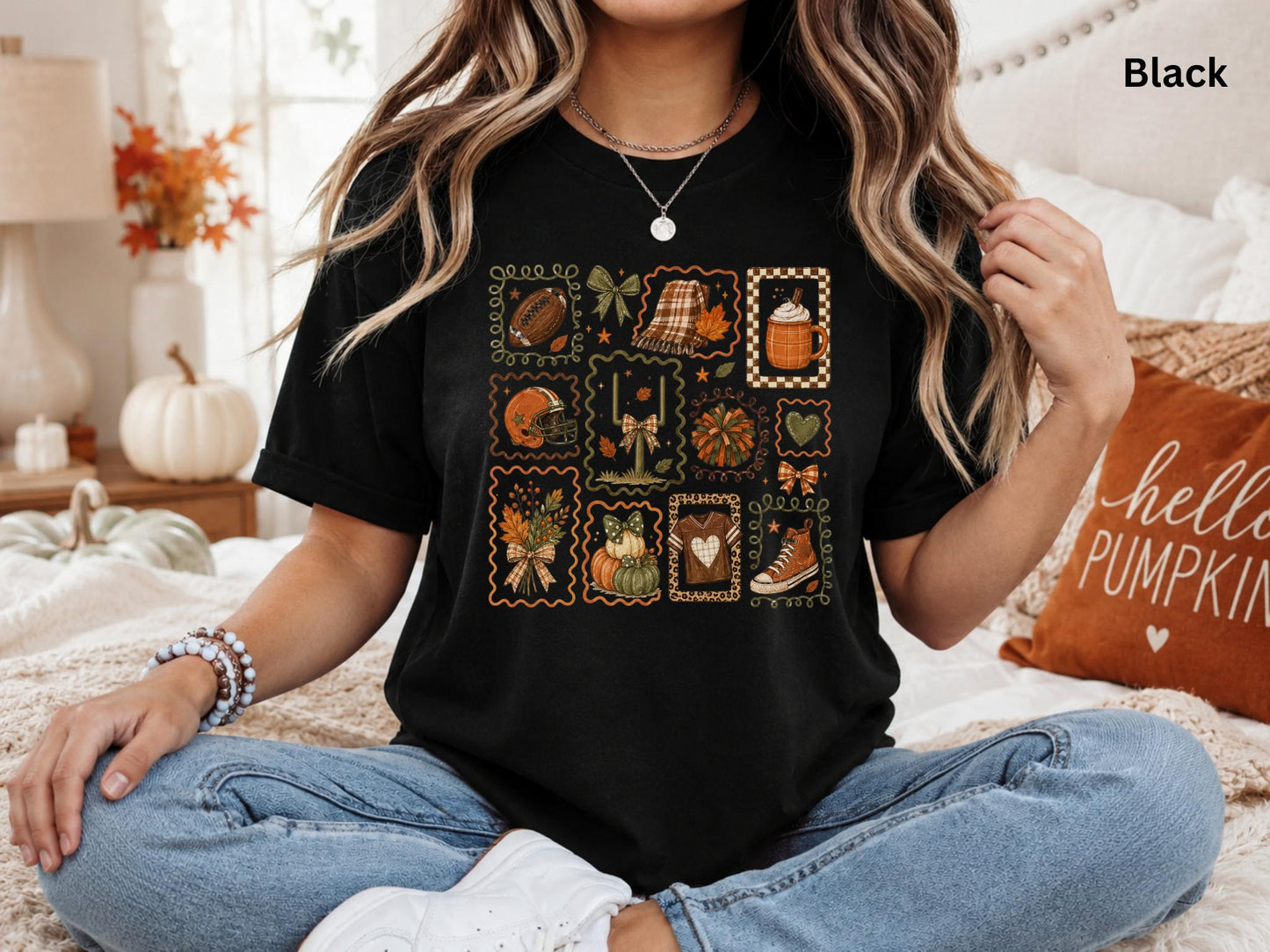 Fall Football Collage T-Shirt, Cute Game Day Graphic Tee, Cozy Autumn Football Shirt, Women's Football Season Tee
