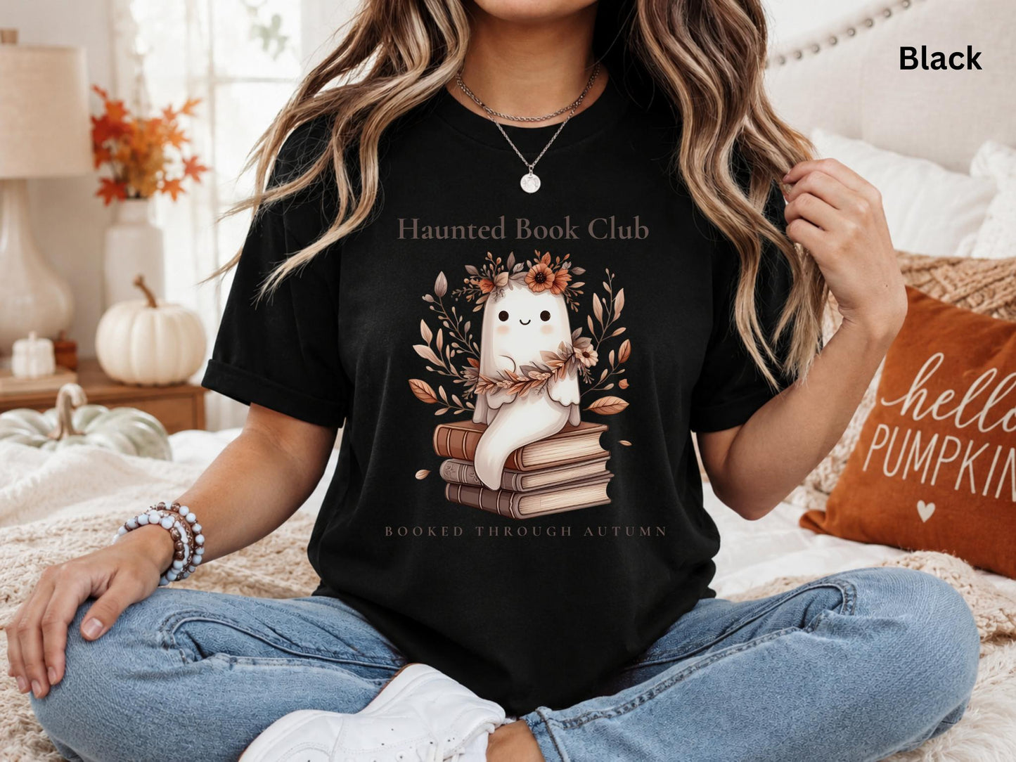 Haunted Book Club Shirt, Booked Through Autumn Tee, Ghost Book Lover Shirt, Cute Fall Reading T-Shirt, Bookish Halloween Tee, Spooky Season