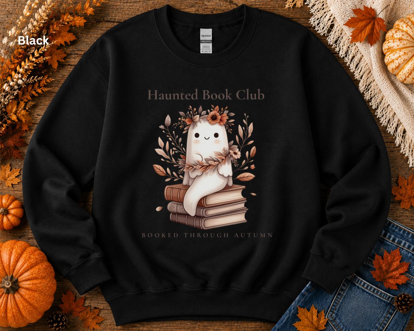 Ghost Book Lover Crewneck, Cozy Fall Reading Sweatshirt, Haunted Book Club Sweatshirt, Booked Through Autumn Sweatshirt, Bookish Gift