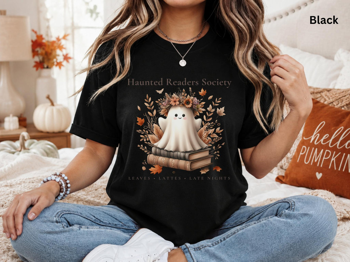 Haunted Readers Society Shirt, Ghost Book Lover Tee, Bookish Fall T-Shirt, Cozy Reader Graphic Tee, Autumn Book Club Shirt, Book Lover Gift