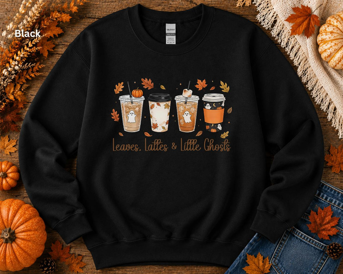 Leaves Lattes & Little Ghosts Sweatshirt, Cute Fall Crewneck, Cozy Coffee Lover Sweatshirt, Spooky Season Crewneck, Pumpkin Spice Sweatshirt