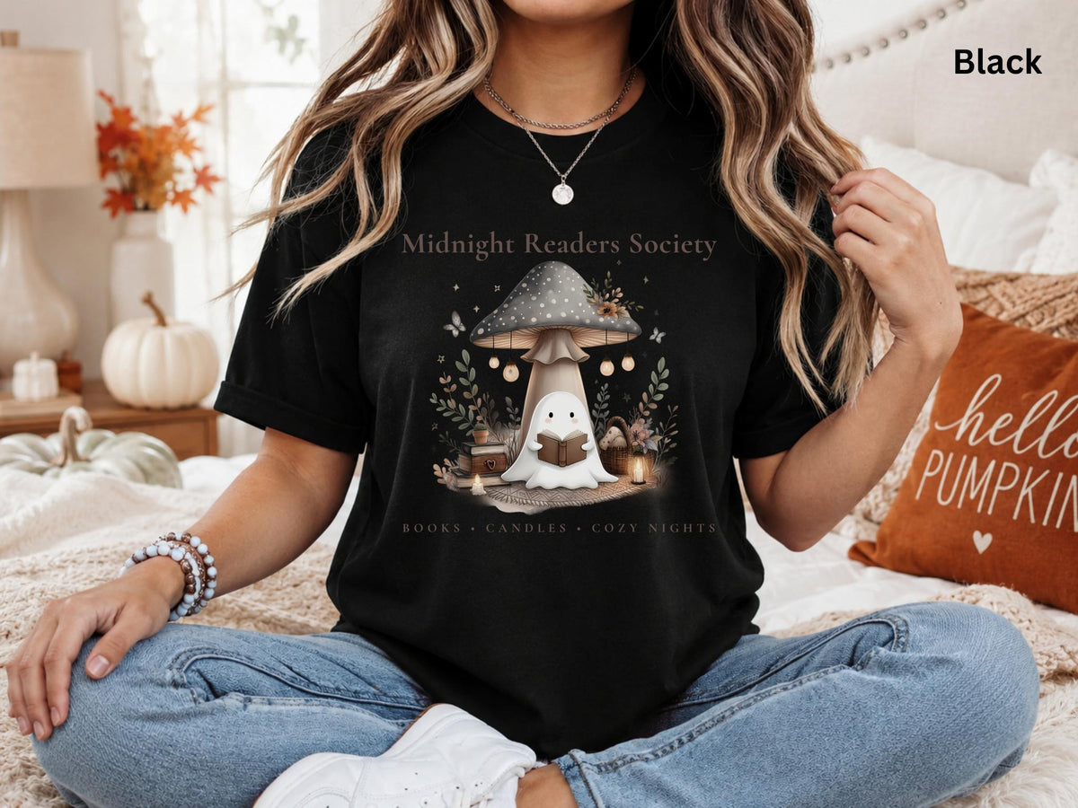 Ghost Book Lover Tee, Midnight Readers Society Shirt, Cozy Reading T-Shirt, Bookish Fall Tee, Book Club Gift for Women
