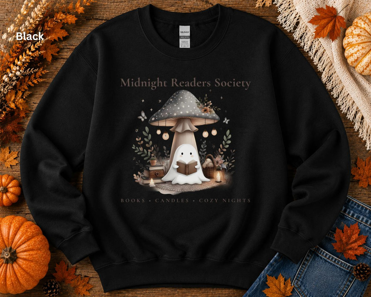 Cozy Reading Sweatshirt, Book Lover Crewneck, Midnight Readers Society Sweatshirt, Ghost Whimsical Crew, Fall Bookish Crewneck, Reader Gift