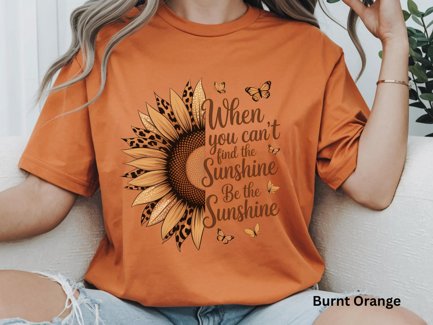 Sunflower Inspirational Shirt, Be the Sunshine Tee, Fall Graphic Tee, Women's Leopard Sunflower Shirt