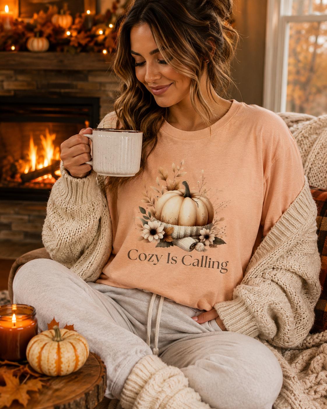 Cute Fall Pumpkin T-Shirt, Cozy Is Calling Shirt, Autumn Graphic Tee, Cozy Season Shirt, Pumpkin Patch Shirt, Fall Aesthetic, Gift for Her
