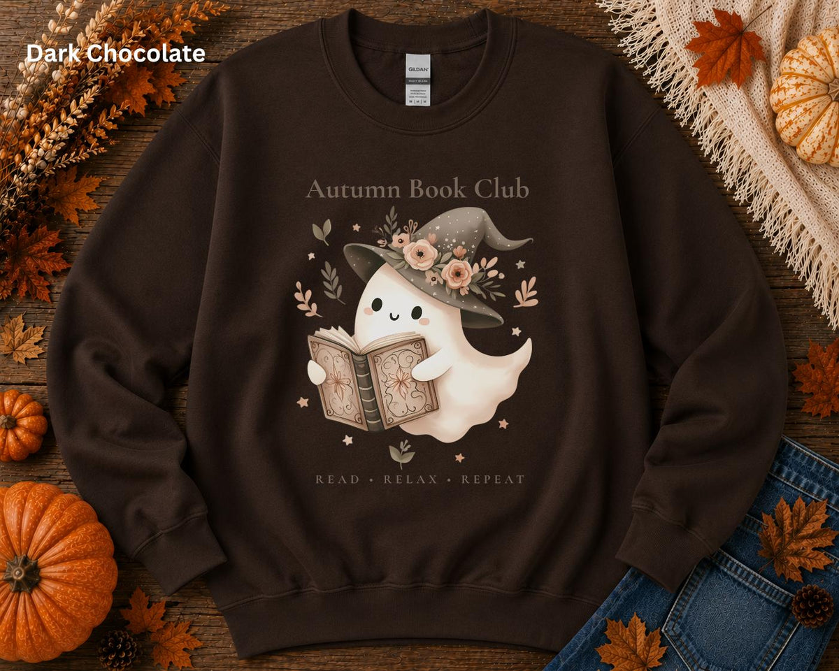 Autumn Book Club Sweatshirt, Ghost Book Lover Crewneck, Floral Ghost Halloween Sweatshirt, Cozy Reading Crew, Spooky Season Bookish Gift