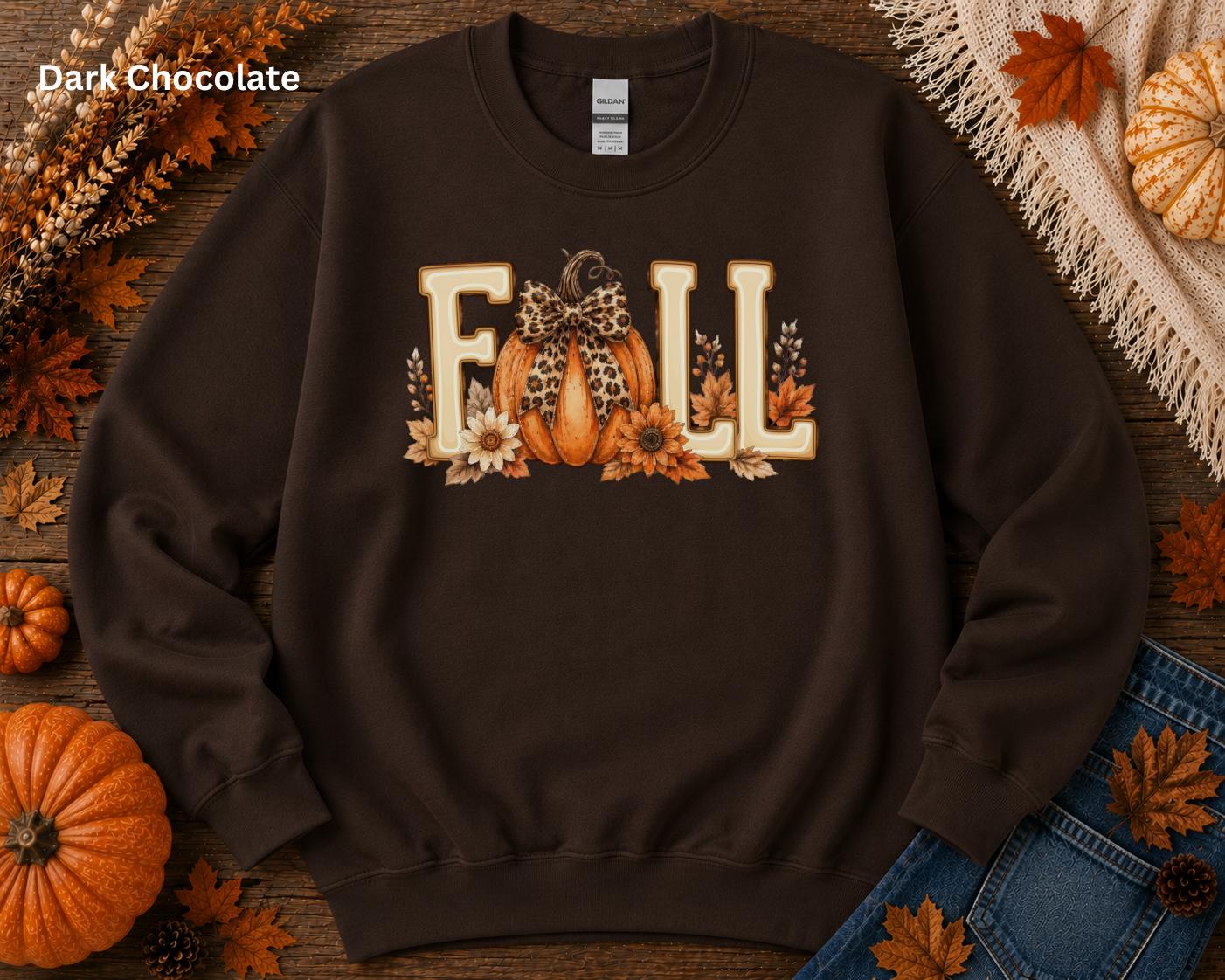 Fall Pumpkin Sweatshirt, Cute Autumn Crewneck, Leopard Bow Pumpkin Sweatshirt, Cozy Fall Graphic Sweatshirt, Pumpkin Patch Outfit