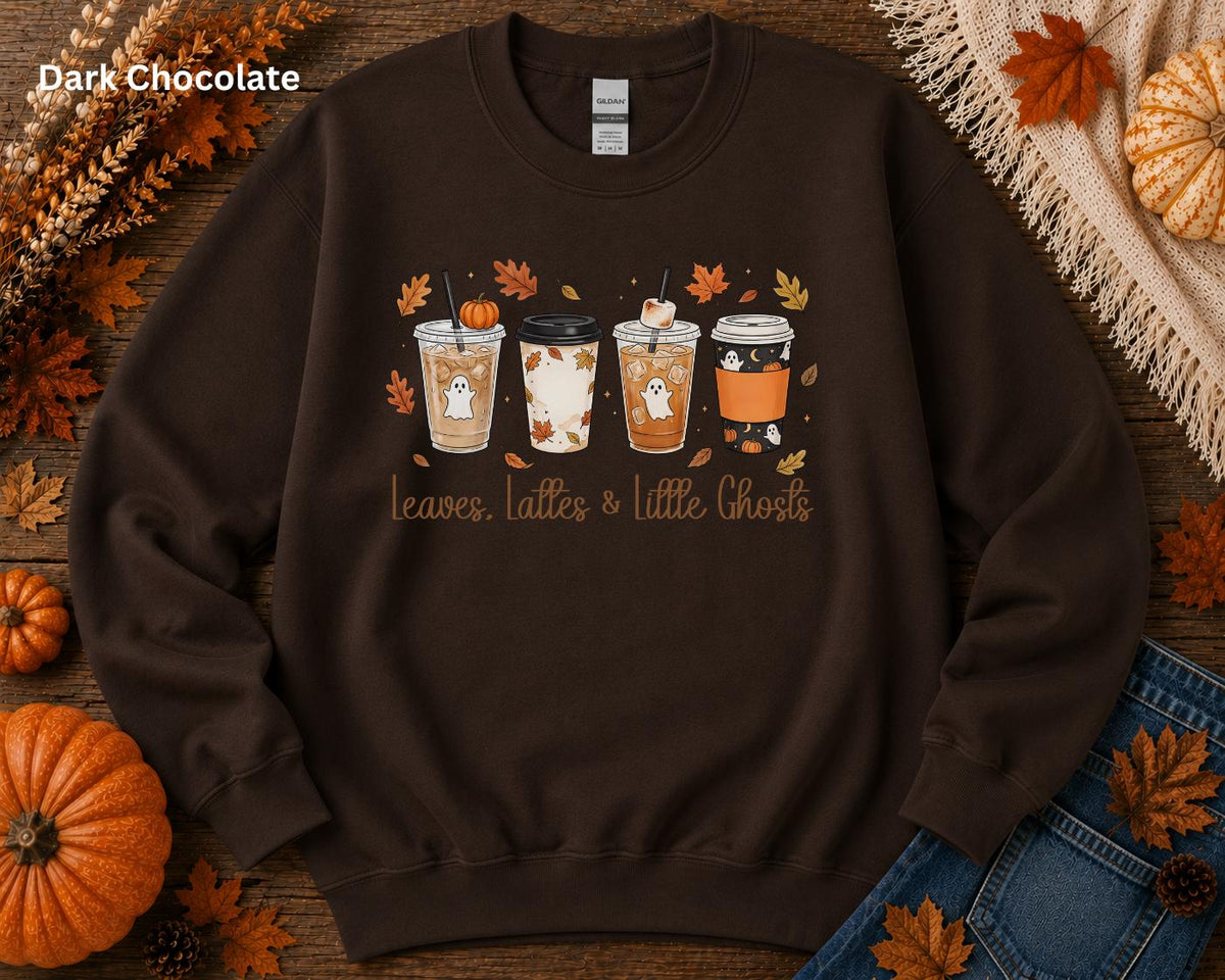 Leaves Lattes & Little Ghosts Sweatshirt, Cute Fall Crewneck, Cozy Coffee Lover Sweatshirt, Spooky Season Crewneck, Pumpkin Spice Sweatshirt