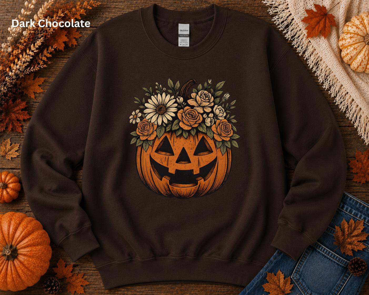 Floral Halloween Sweatshirt, Cute Fall Crewneck, Vintage Pumpkin Sweatshirt, Cozy Autumn Graphic Sweatshirt, Pumpkin Patch Outfit