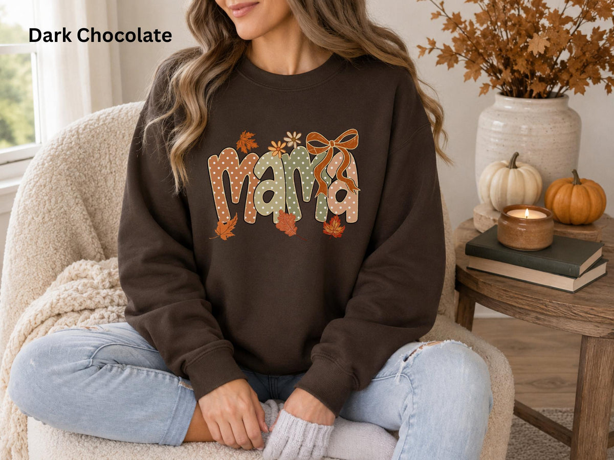 Mama Fall Sweatshirt, Coquette Bow Mama Crewneck, Cute Autumn Mom Sweatshirt, Pumpkin Patch Sweatshirt, Cozy Fall Graphic Sweatshirt