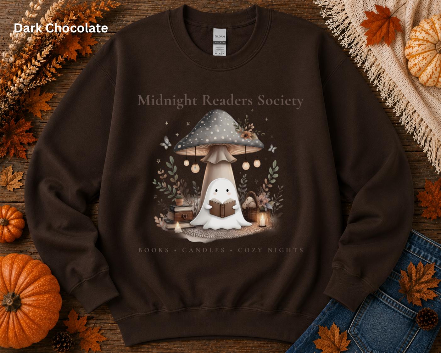 Cozy Reading Sweatshirt, Book Lover Crewneck, Midnight Readers Society Sweatshirt, Ghost Whimsical Crew, Fall Bookish Crewneck, Reader Gift