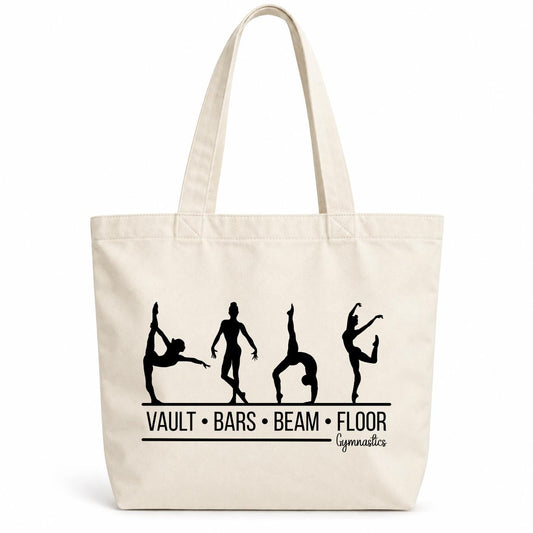 Personalized Gymnastics Tote Bag, Gymnast Gift for Girls, Gymnastics Bag, Vault Bars Beam Floor, Gymnast Gift