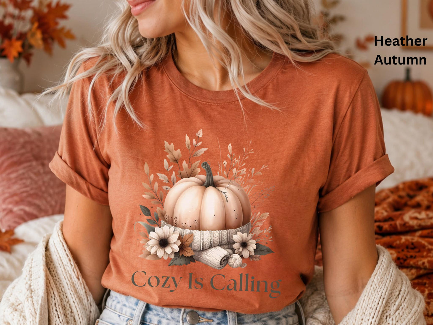 Cute Fall Pumpkin T-Shirt, Cozy Is Calling Shirt, Autumn Graphic Tee, Cozy Season Shirt, Pumpkin Patch Shirt, Fall Aesthetic, Gift for Her