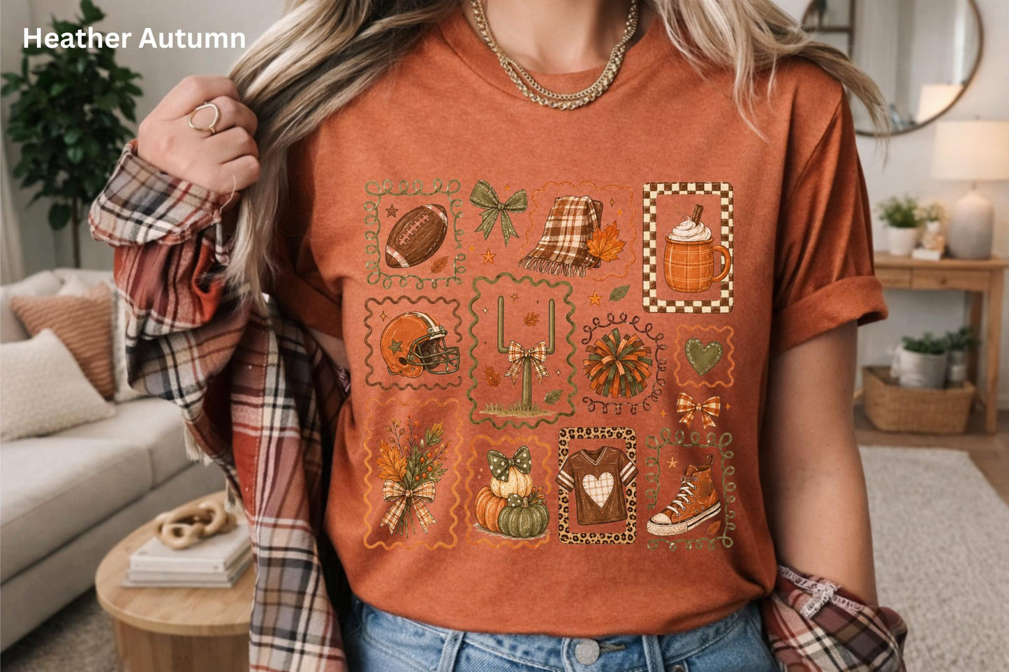Fall Football Collage T-Shirt, Cute Game Day Graphic Tee, Cozy Autumn Football Shirt, Women's Football Season Tee