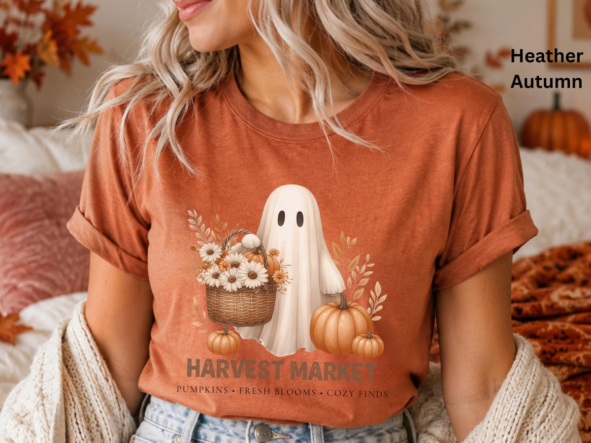Cute Fall Ghost Tee, Vintage Halloween T-Shirt, Harvest Market Ghost Shirt, Pumpkin Patch Shirt, Cozy Autumn Graphic Tee, Spooky Season Top