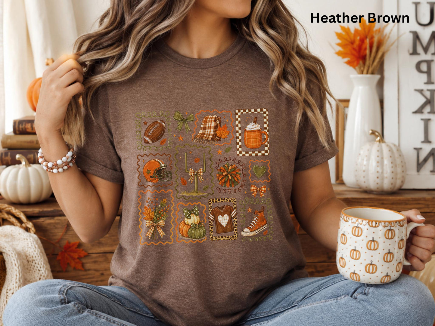 Fall Football Collage T-Shirt, Cute Game Day Graphic Tee, Cozy Autumn Football Shirt, Women's Football Season Tee