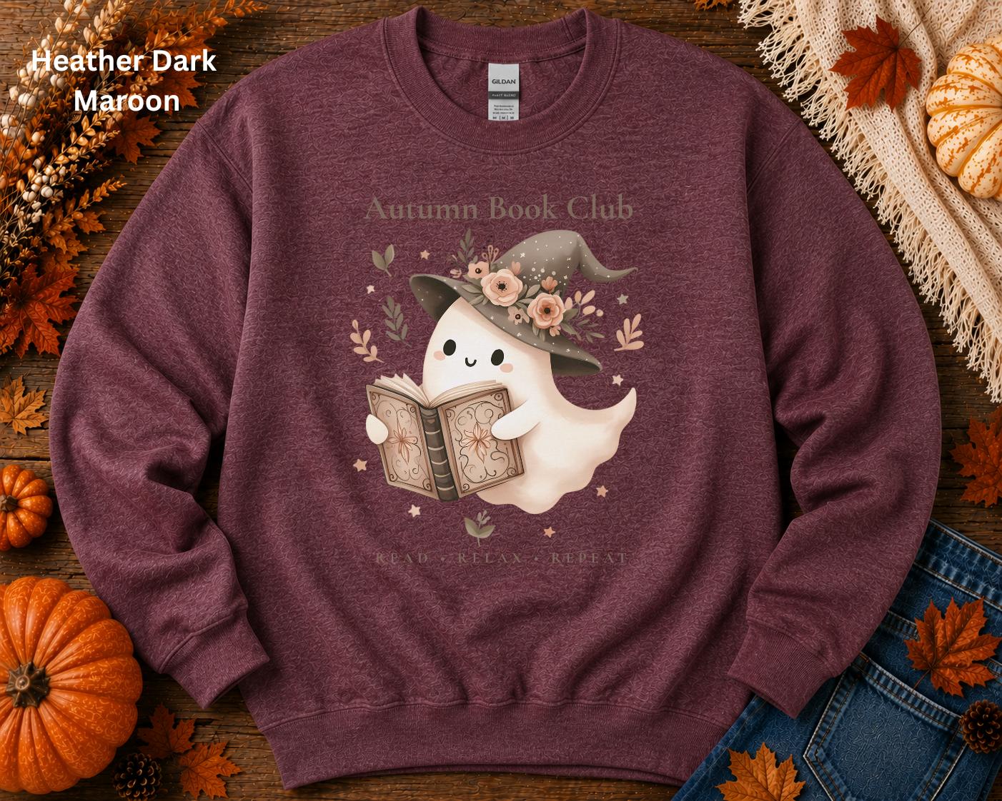 Autumn Book Club Sweatshirt, Ghost Book Lover Crewneck, Floral Ghost Halloween Sweatshirt, Cozy Reading Crew, Spooky Season Bookish Gift