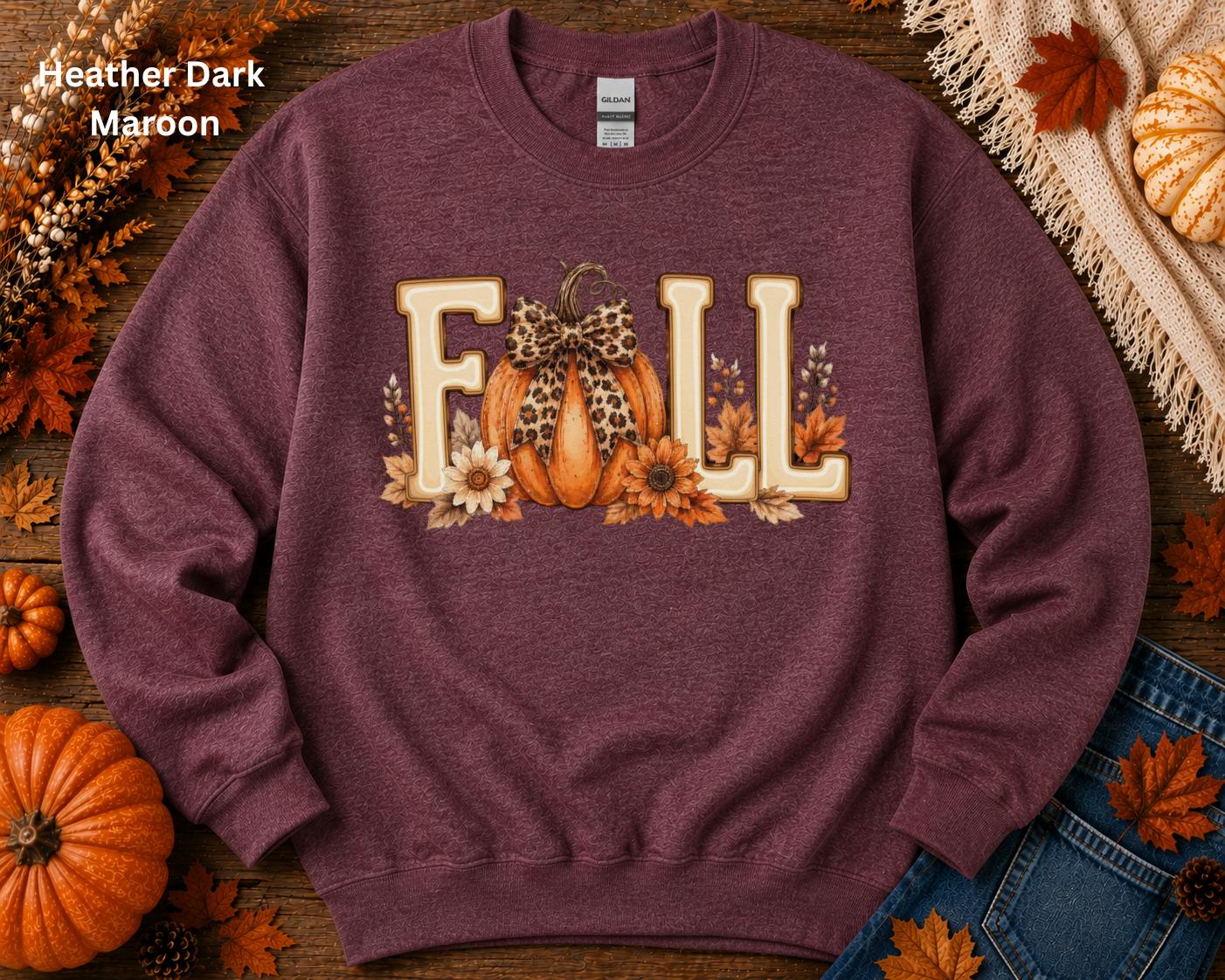 Fall Pumpkin Sweatshirt, Cute Autumn Crewneck, Leopard Bow Pumpkin Sweatshirt, Cozy Fall Graphic Sweatshirt, Pumpkin Patch Outfit