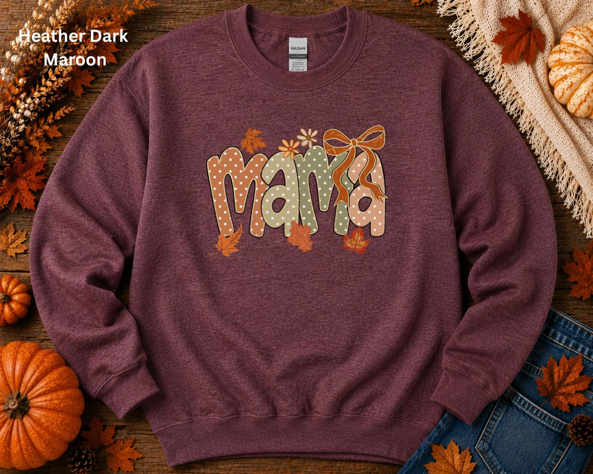 Mama Fall Sweatshirt, Coquette Bow Mama Crewneck, Cute Autumn Mom Sweatshirt, Pumpkin Patch Sweatshirt, Cozy Fall Graphic Sweatshirt