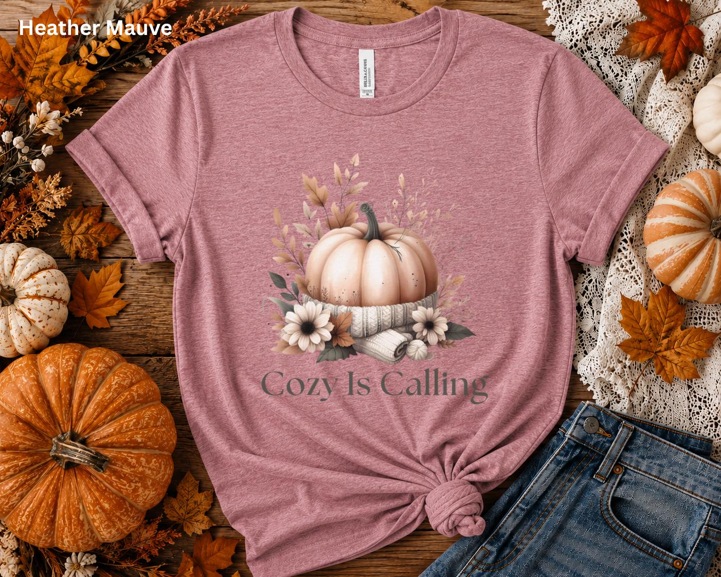 Cute Fall Pumpkin T-Shirt, Cozy Is Calling Shirt, Autumn Graphic Tee, Cozy Season Shirt, Pumpkin Patch Shirt, Fall Aesthetic, Gift for Her