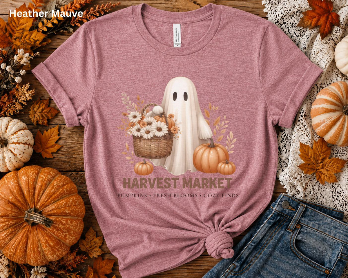 Cute Fall Ghost Tee, Vintage Halloween T-Shirt, Harvest Market Ghost Shirt, Pumpkin Patch Shirt, Cozy Autumn Graphic Tee, Spooky Season Top