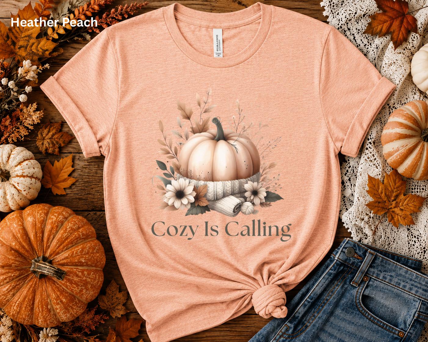 Cute Fall Pumpkin T-Shirt, Cozy Is Calling Shirt, Autumn Graphic Tee, Cozy Season Shirt, Pumpkin Patch Shirt, Fall Aesthetic, Gift for Her