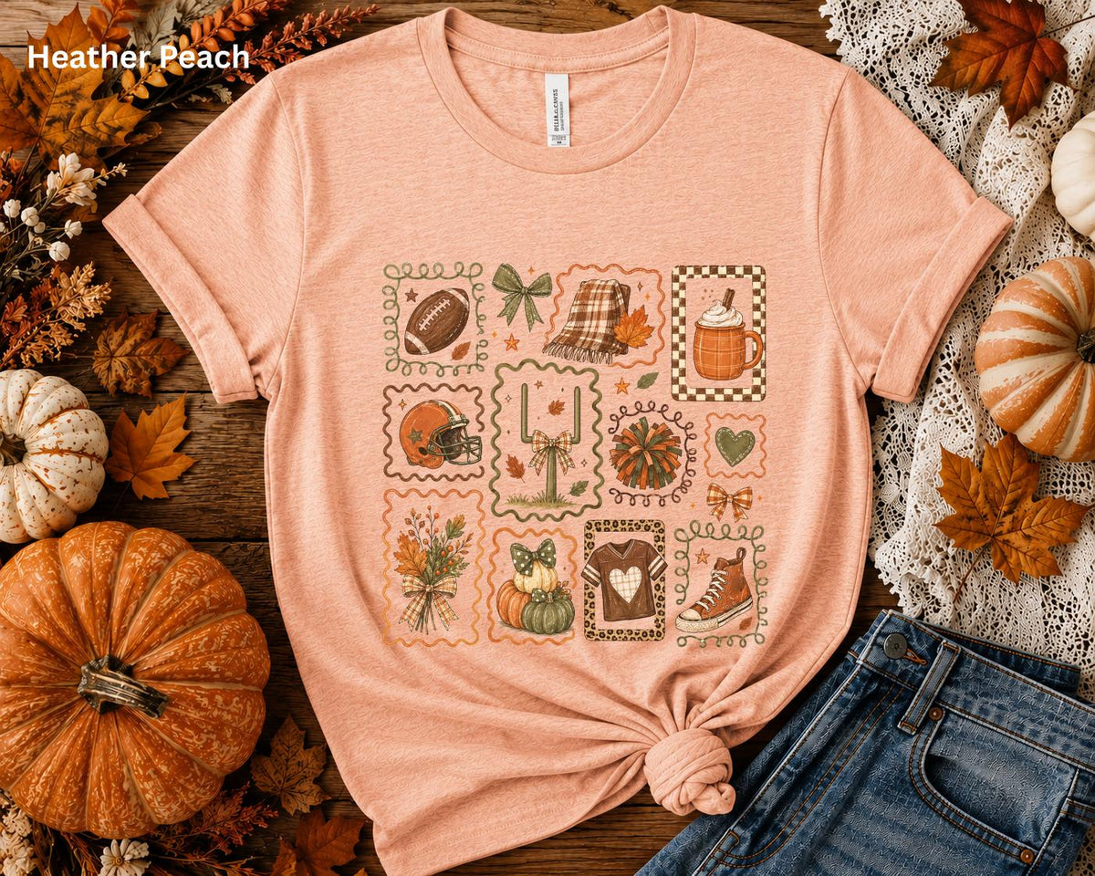 Fall Football Collage T-Shirt, Cute Game Day Graphic Tee, Cozy Autumn Football Shirt, Women's Football Season Tee