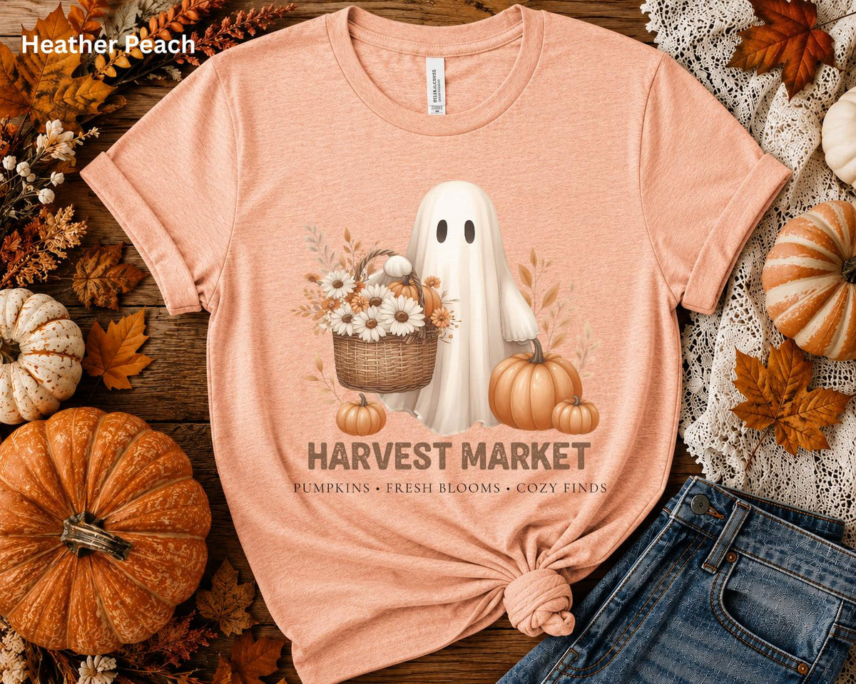 Cute Fall Ghost Tee, Vintage Halloween T-Shirt, Harvest Market Ghost Shirt, Pumpkin Patch Shirt, Cozy Autumn Graphic Tee, Spooky Season Top