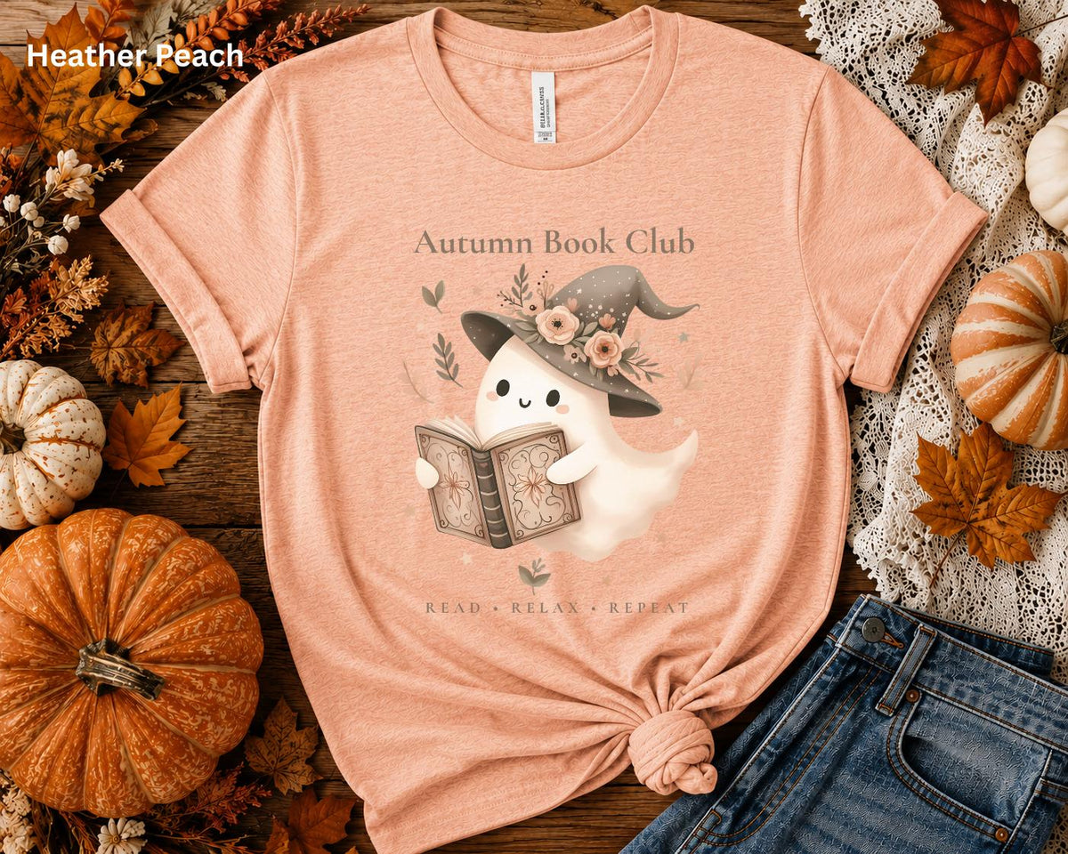Autumn Book Club Shirt, Ghost Book Lover Tee, Cute Reading Shirt, Floral Halloween Tee, Bookish Fall T-Shirt, Spooky Season Reader Gift