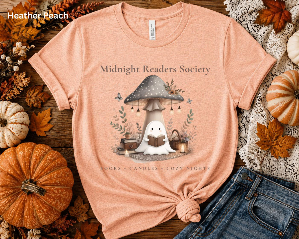 Ghost Book Lover Tee, Midnight Readers Society Shirt, Cozy Reading T-Shirt, Bookish Fall Tee, Book Club Gift for Women