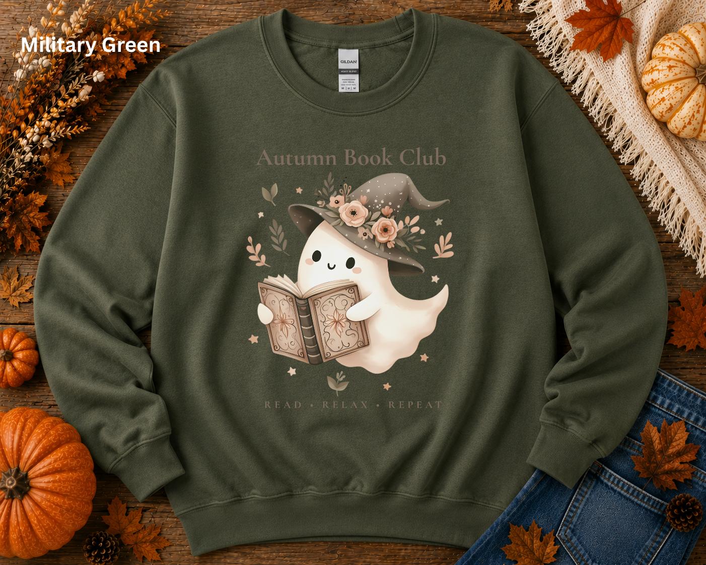 Autumn Book Club Sweatshirt, Ghost Book Lover Crewneck, Floral Ghost Halloween Sweatshirt, Cozy Reading Crew, Spooky Season Bookish Gift