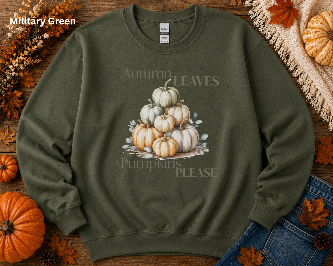 Autumn Leaves & Pumpkins Please Sweatshirt, Cozy Fall Crewneck, Pumpkin Sweatshirt, Autumn Graphic Sweatshirt, Fall Gift for Her