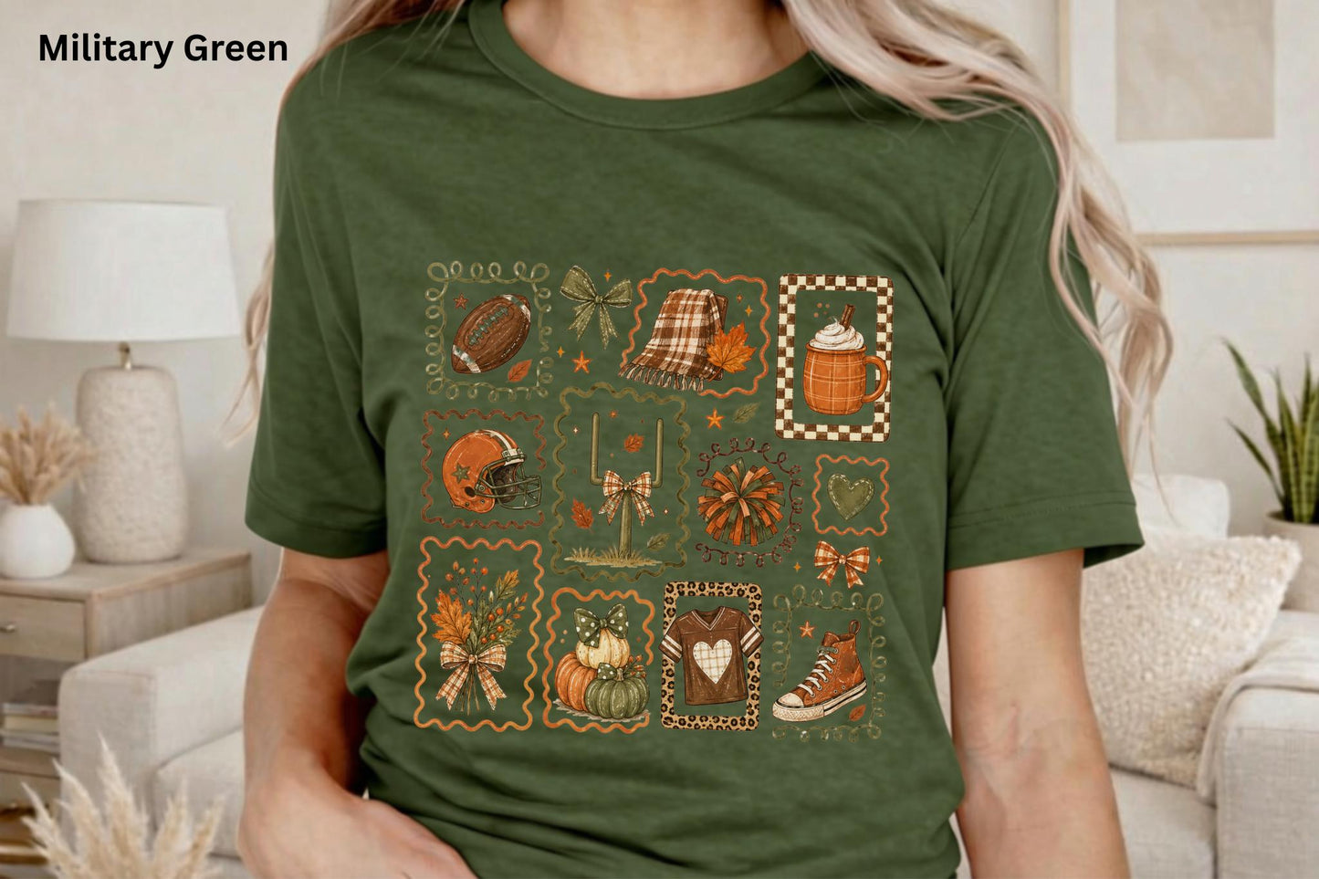 Fall Football Collage T-Shirt, Cute Game Day Graphic Tee, Cozy Autumn Football Shirt, Women's Football Season Tee