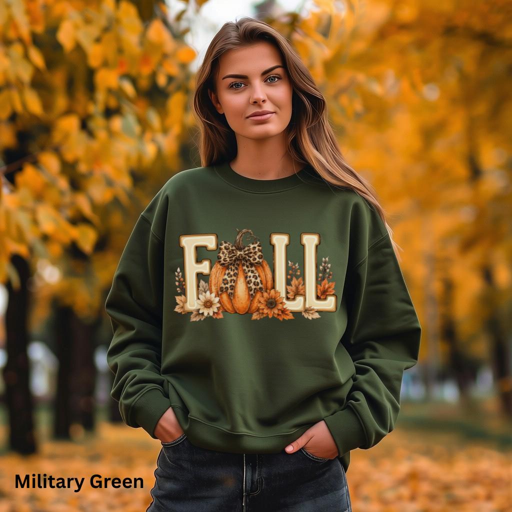 Fall Pumpkin Sweatshirt, Cute Autumn Crewneck, Leopard Bow Pumpkin Sweatshirt, Cozy Fall Graphic Sweatshirt, Pumpkin Patch Outfit