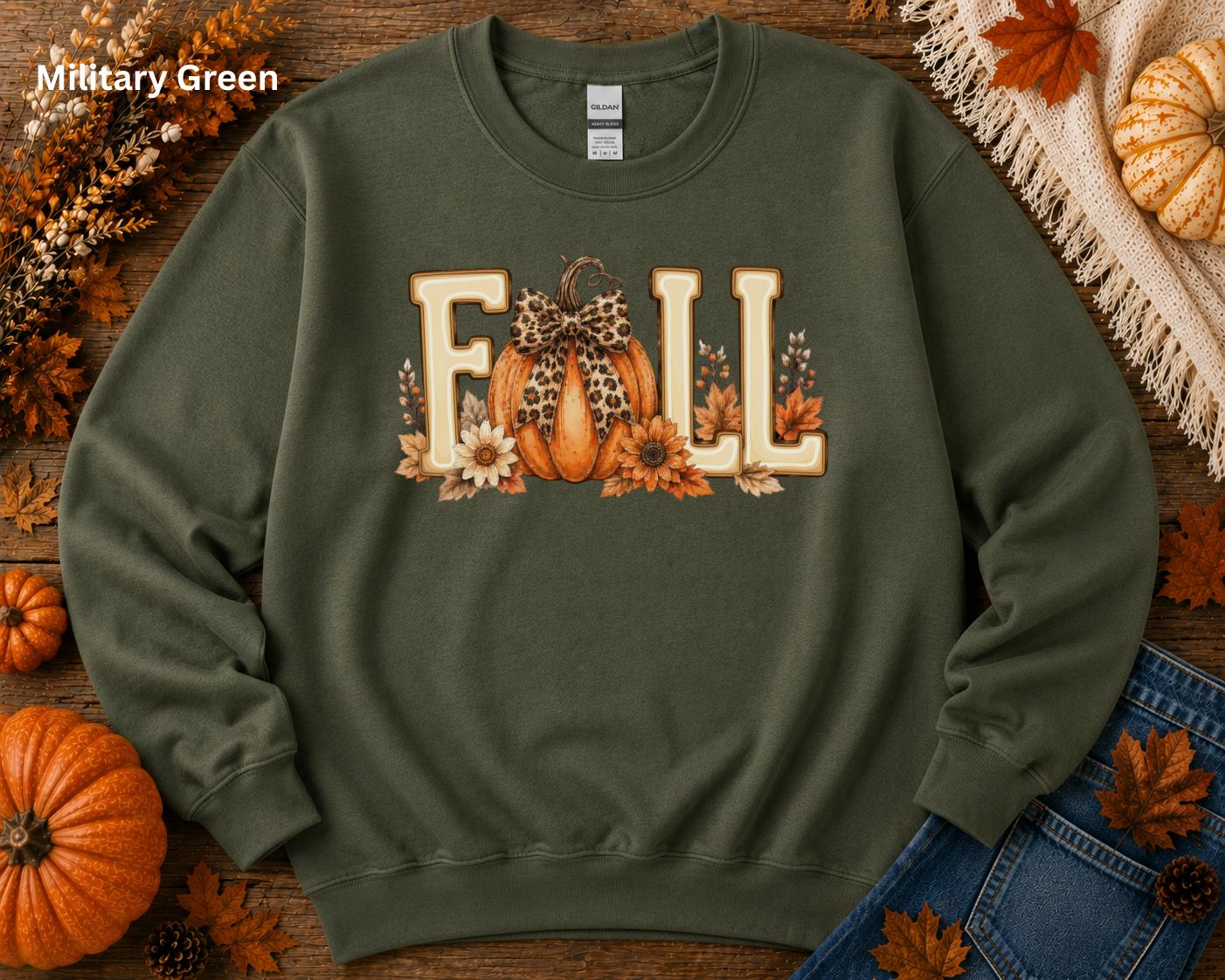 Fall Pumpkin Sweatshirt, Cute Autumn Crewneck, Leopard Bow Pumpkin Sweatshirt, Cozy Fall Graphic Sweatshirt, Pumpkin Patch Outfit