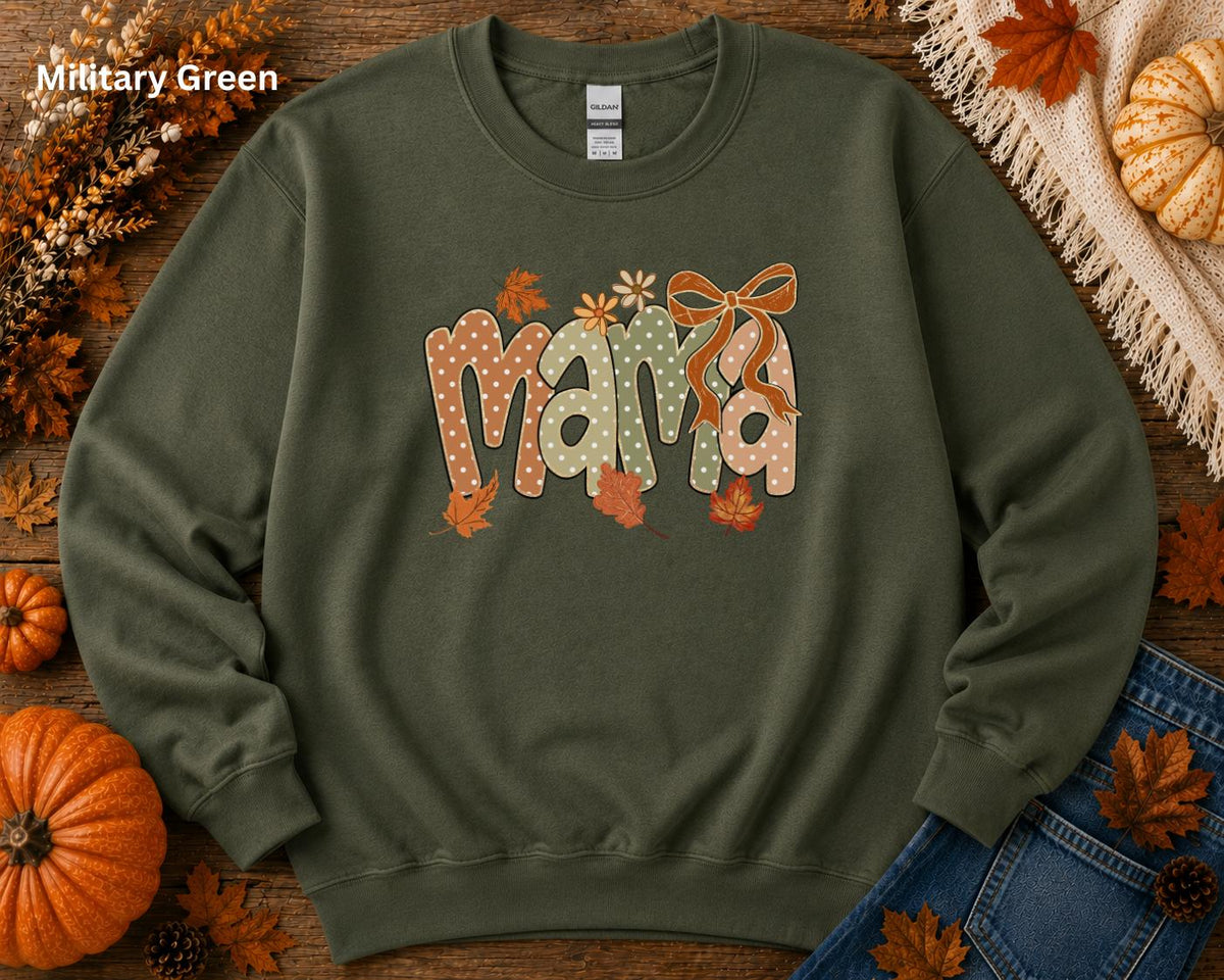 Mama Fall Sweatshirt, Coquette Bow Mama Crewneck, Cute Autumn Mom Sweatshirt, Pumpkin Patch Sweatshirt, Cozy Fall Graphic Sweatshirt