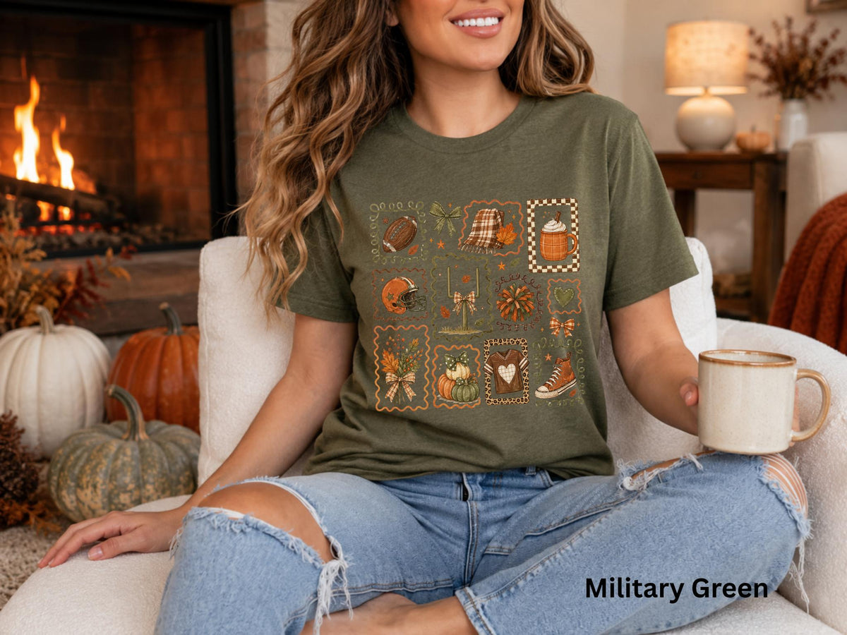 Fall Football Collage T-Shirt, Cute Game Day Graphic Tee, Cozy Autumn Football Shirt, Women's Football Season Tee
