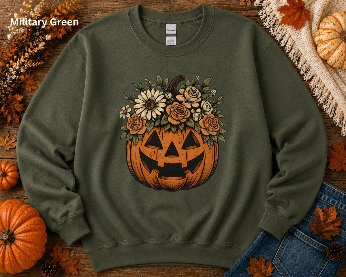 Floral Halloween Sweatshirt, Cute Fall Crewneck, Vintage Pumpkin Sweatshirt, Cozy Autumn Graphic Sweatshirt, Pumpkin Patch Outfit